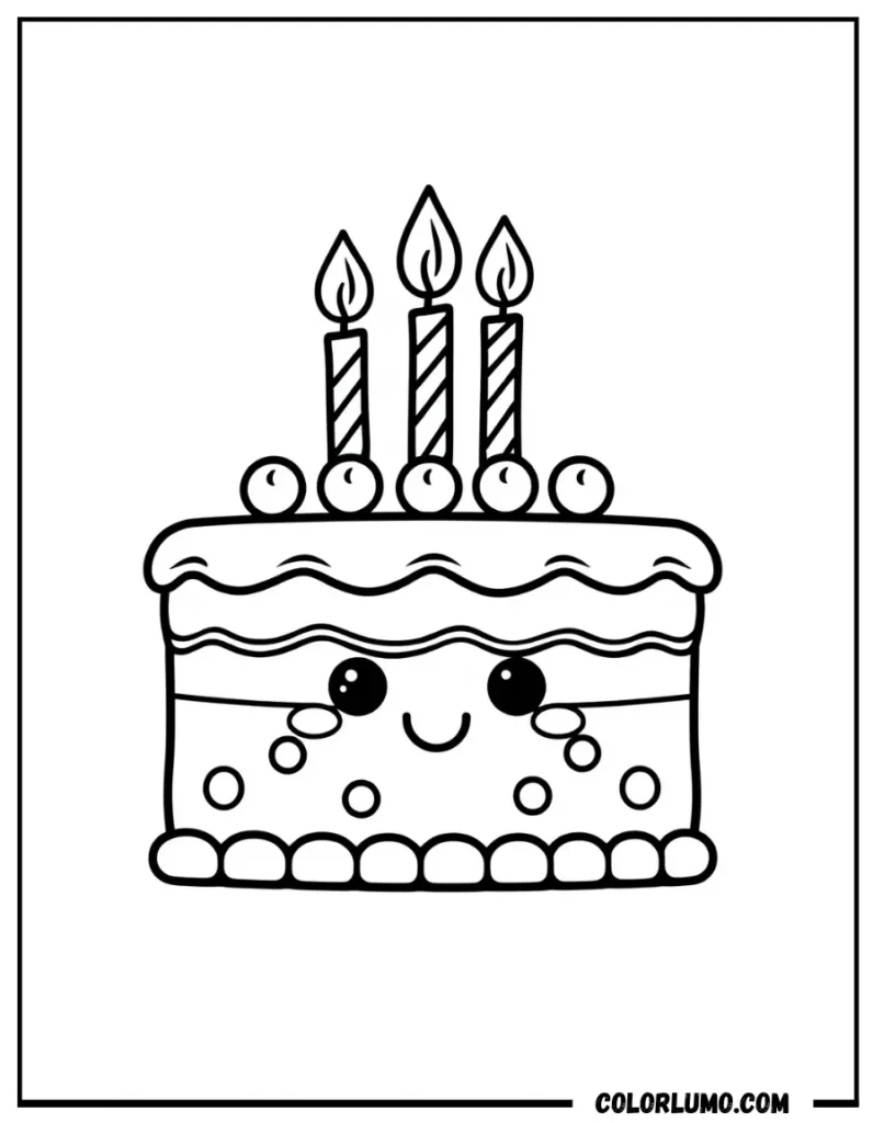Cute birthday cake with candles coloring page