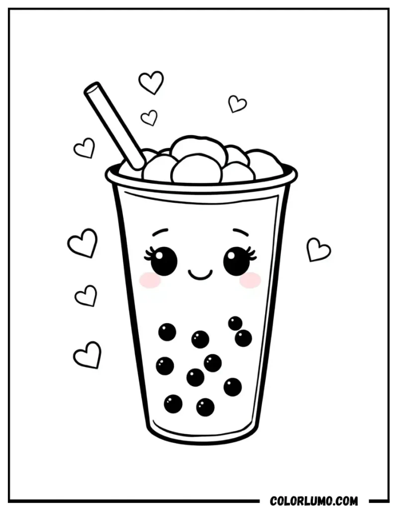 Cute bubble tea coloring page