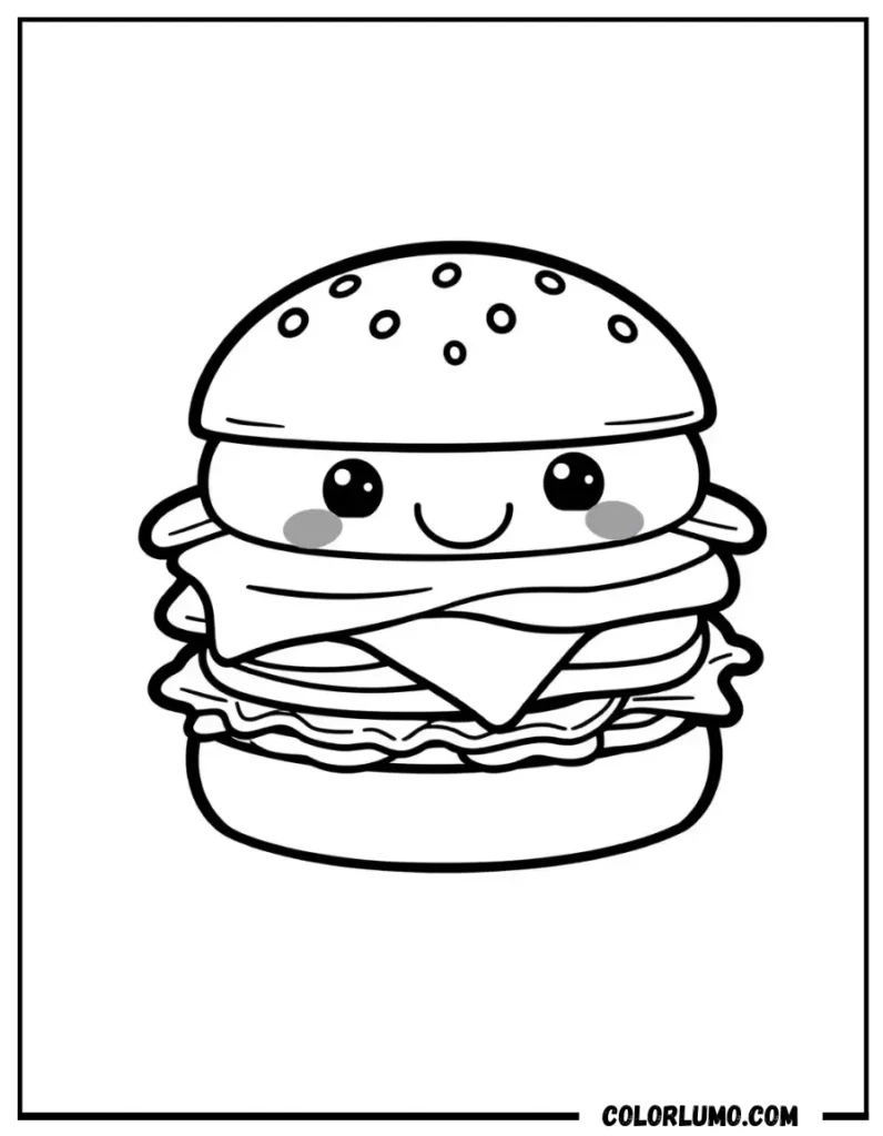 Cute hamburger coloring page