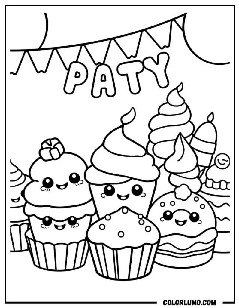 Kawaii Dessert Party coloring page