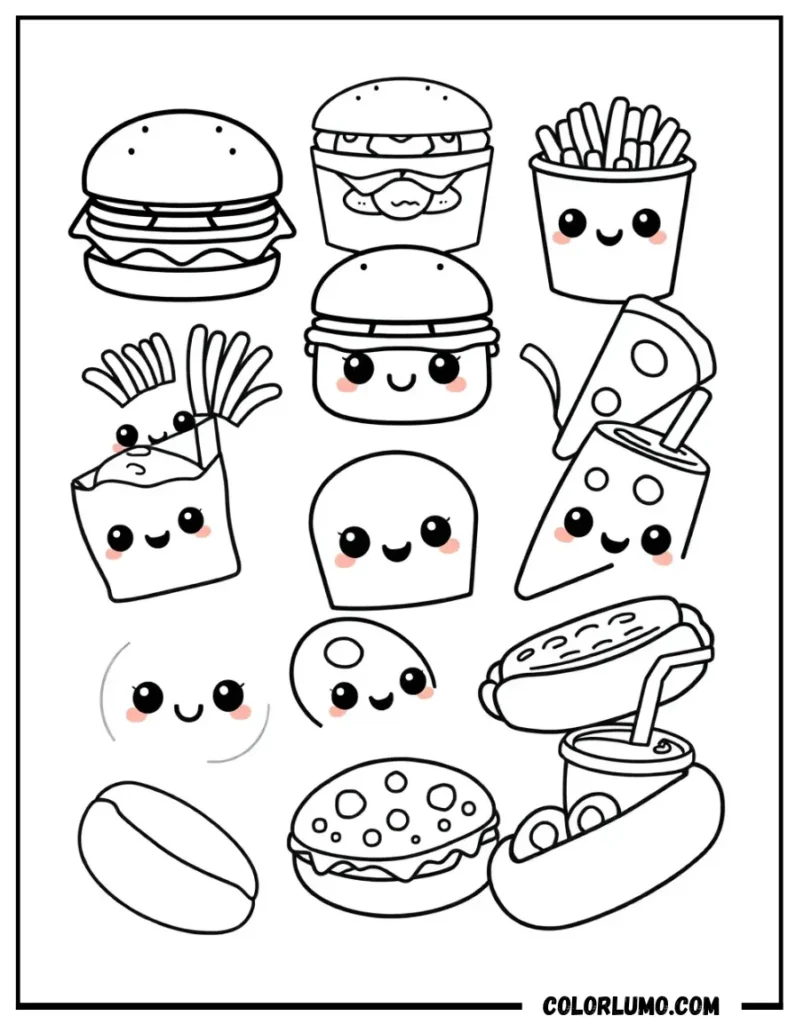 Kawaii Fast Food Collection Page coloring page