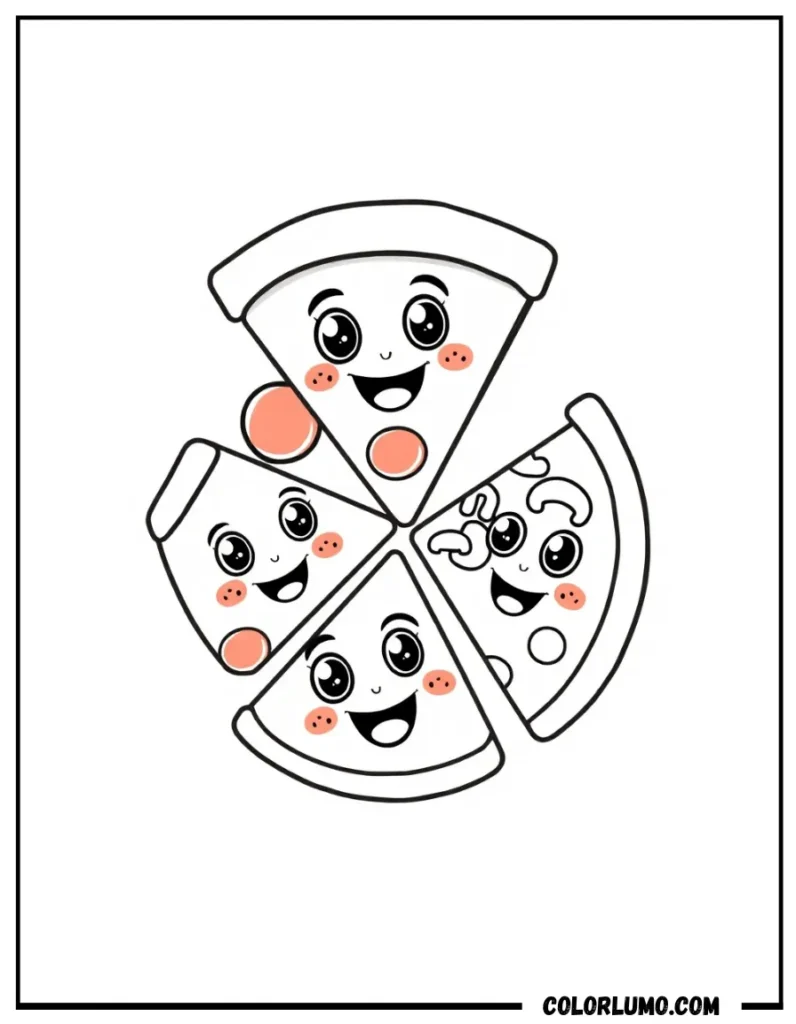 Kawaii Pizza Slice Friends coloring pages