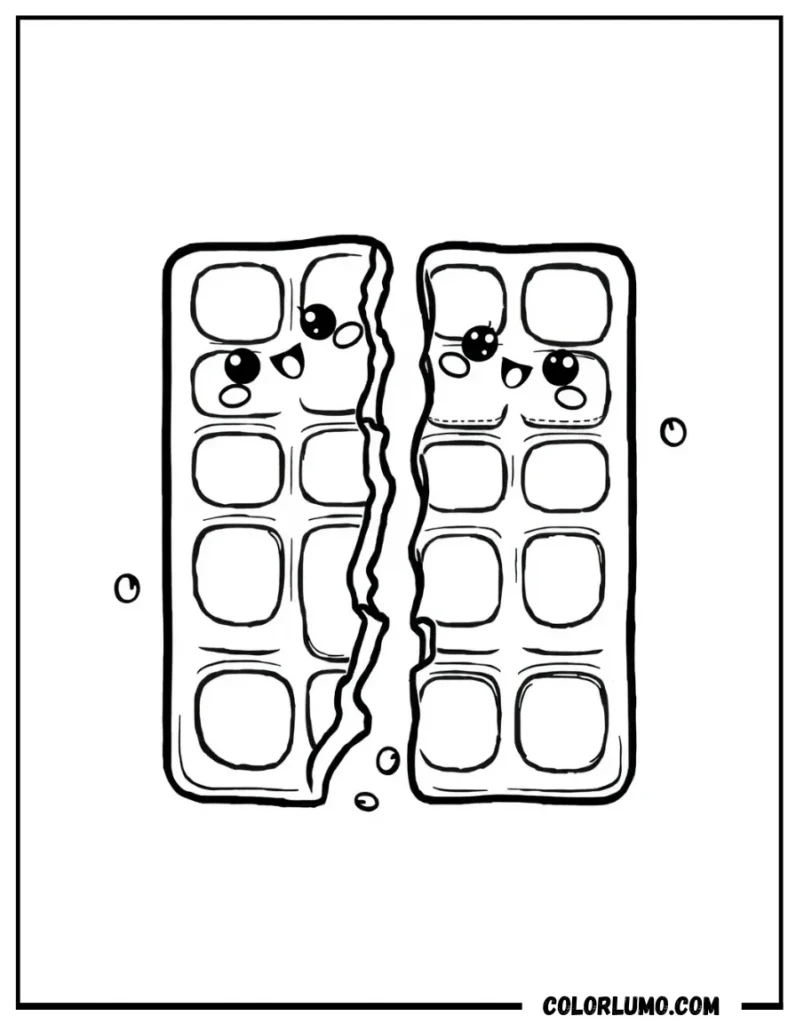 Kawaii chocolate bar coloring page with smiling pieces