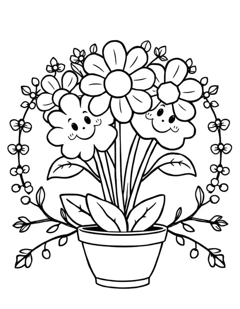 cute flowers with smiling faces in a pot