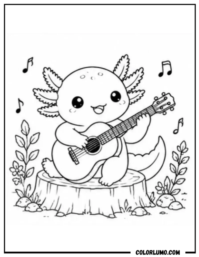 Axolotl playing guitar coloring page