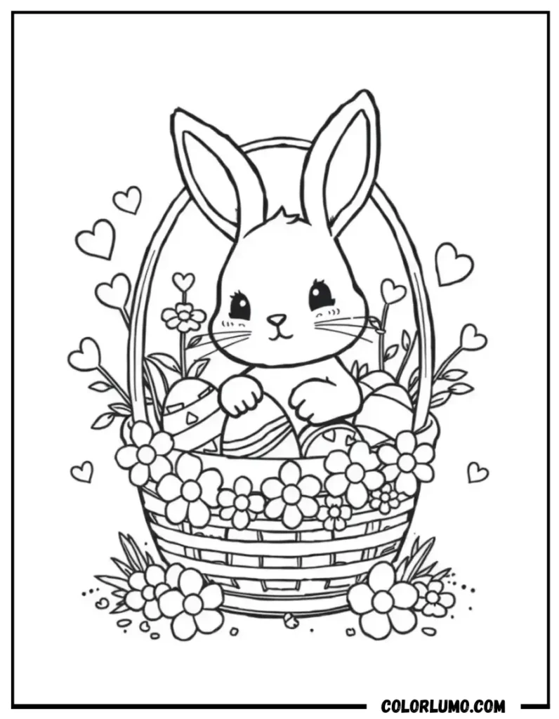 Bunny in Easter basket spring coloring page printable