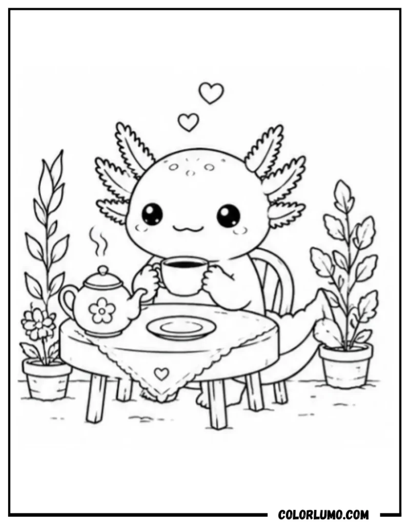Cute Axolotl enjoying the tea