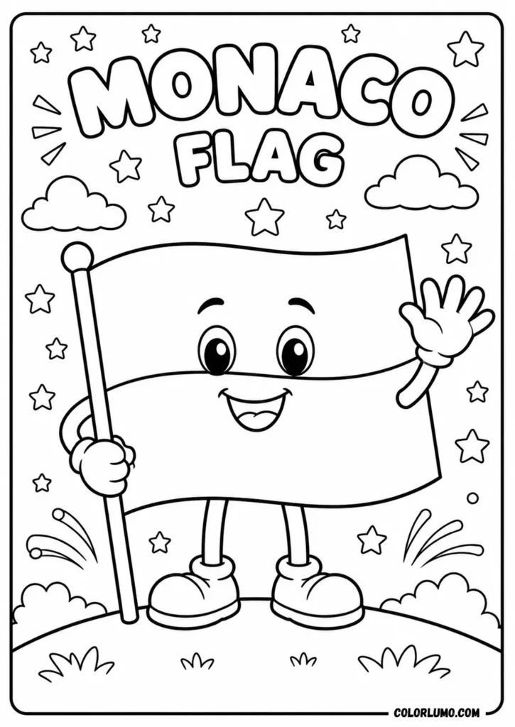 Cute Monaco Flag Mascot Coloring Page