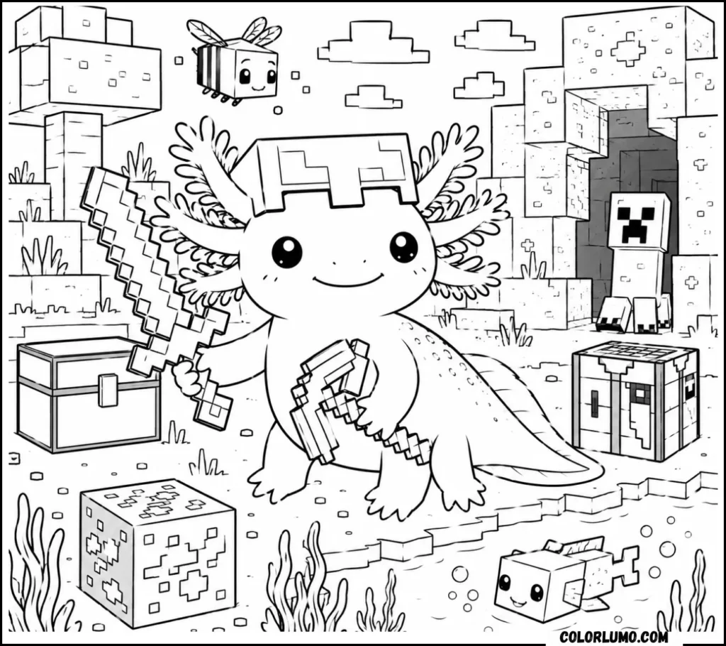 Minicraft Cute axolotl coloring page