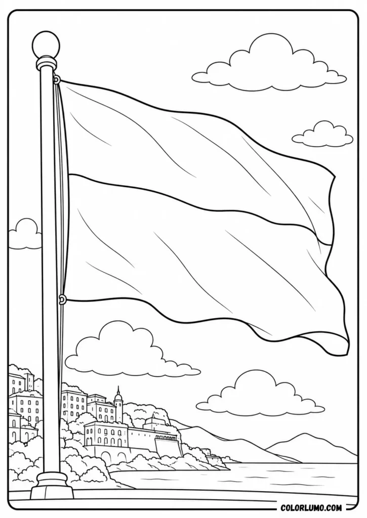 Waving Monaco Flag Coloring Page