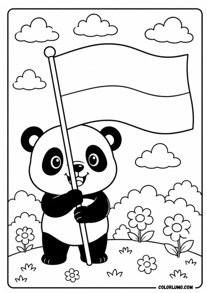 cute panda holding the Monaco flag