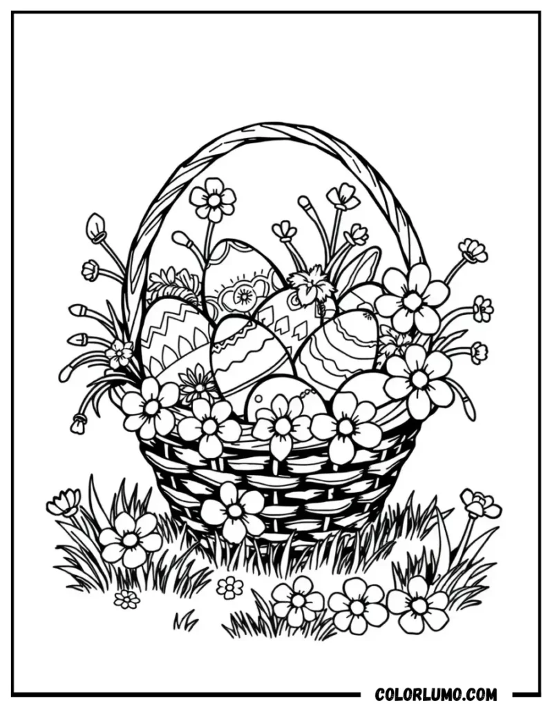 easter basket with eggs spring coloring page printable