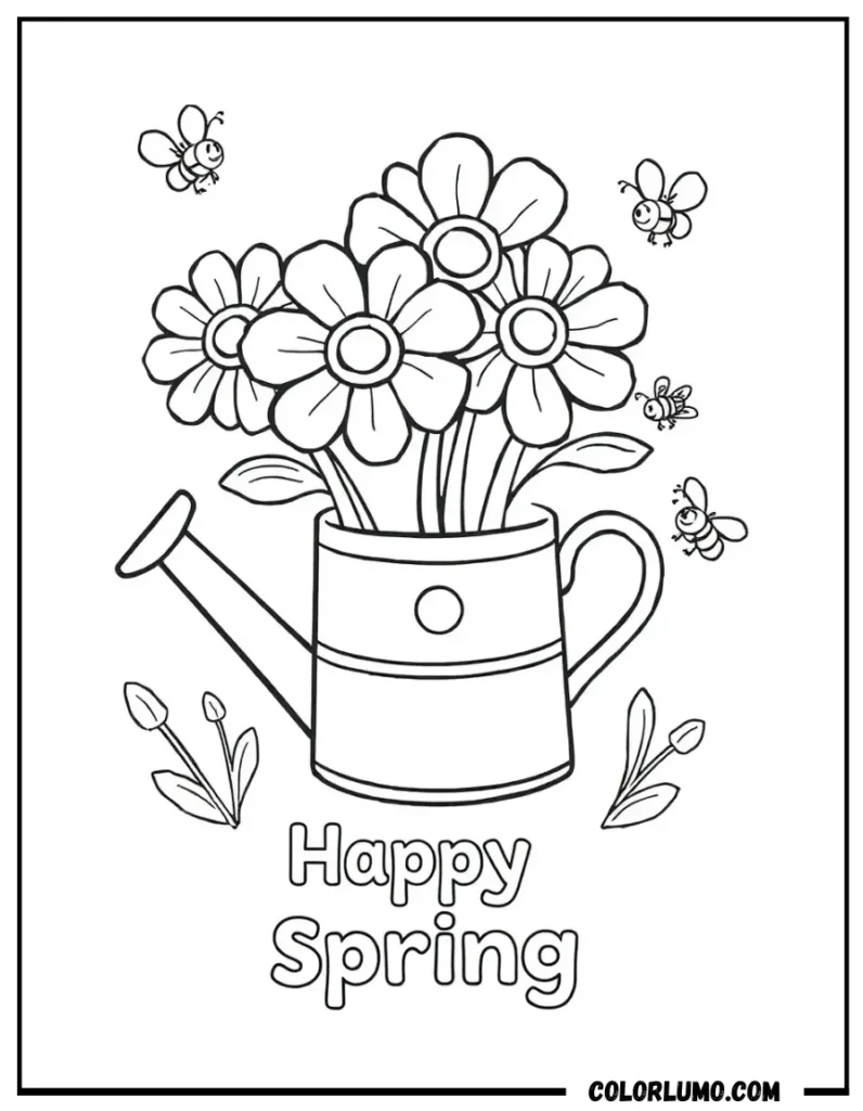 happy spring coloring page