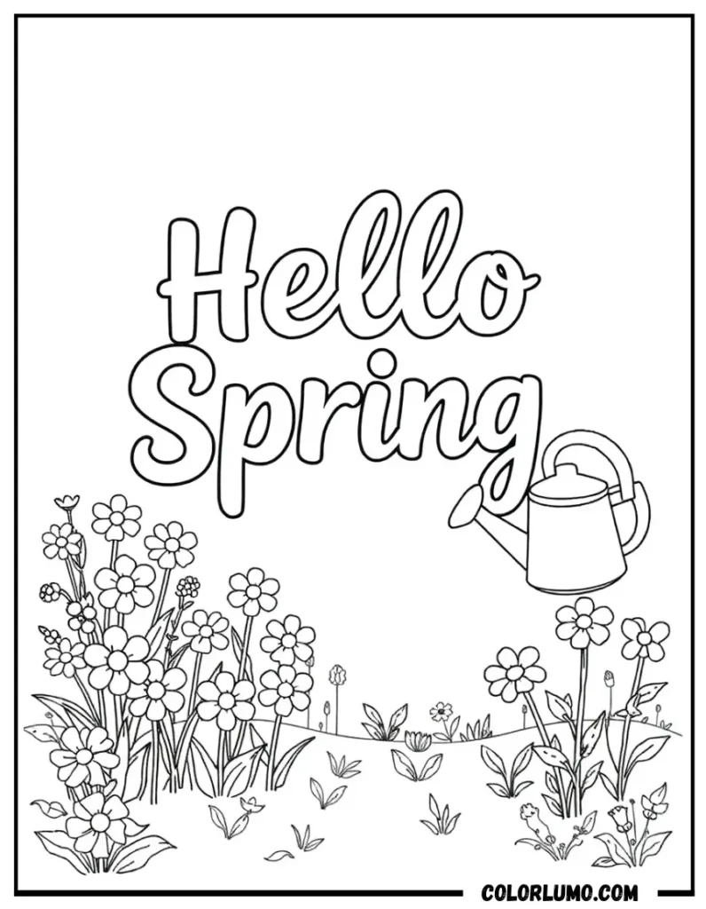 hello spring garden coloring page printable