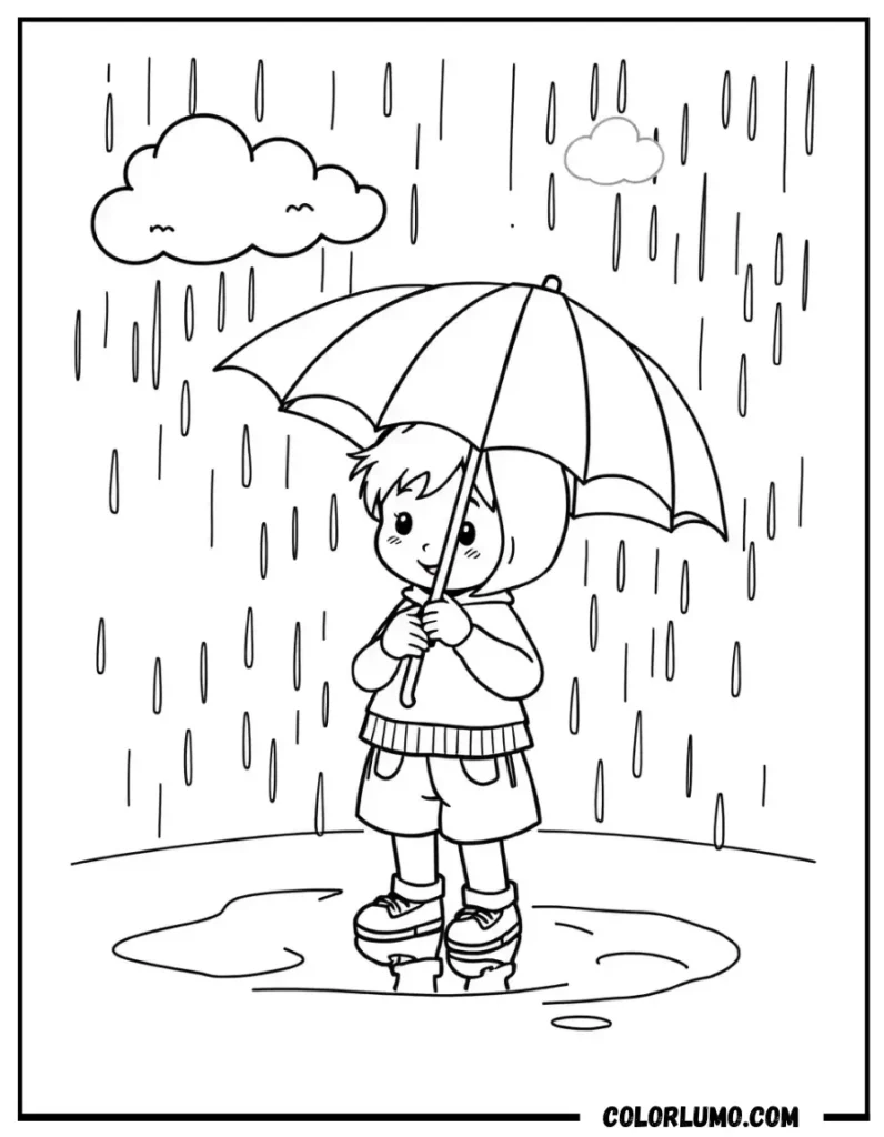 spring rainy day umbrella coloring page for kids