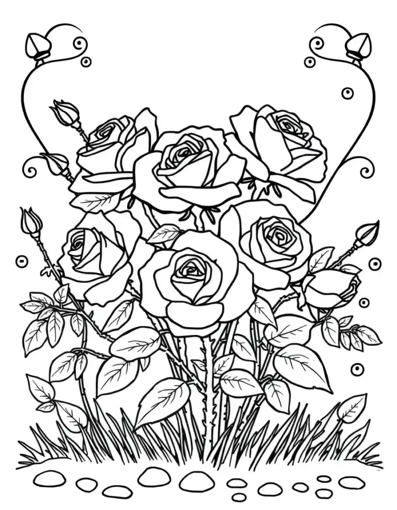 Blooming roses in a small garden