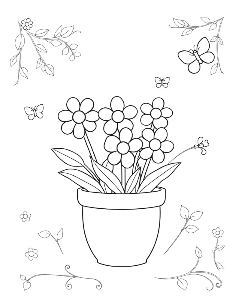 happy cartoon flowers in a pot