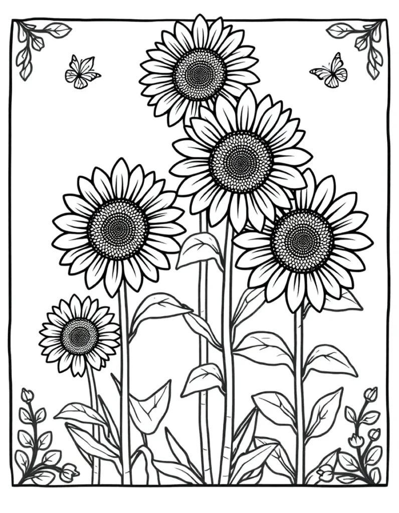 tall sunflowers coloring page
