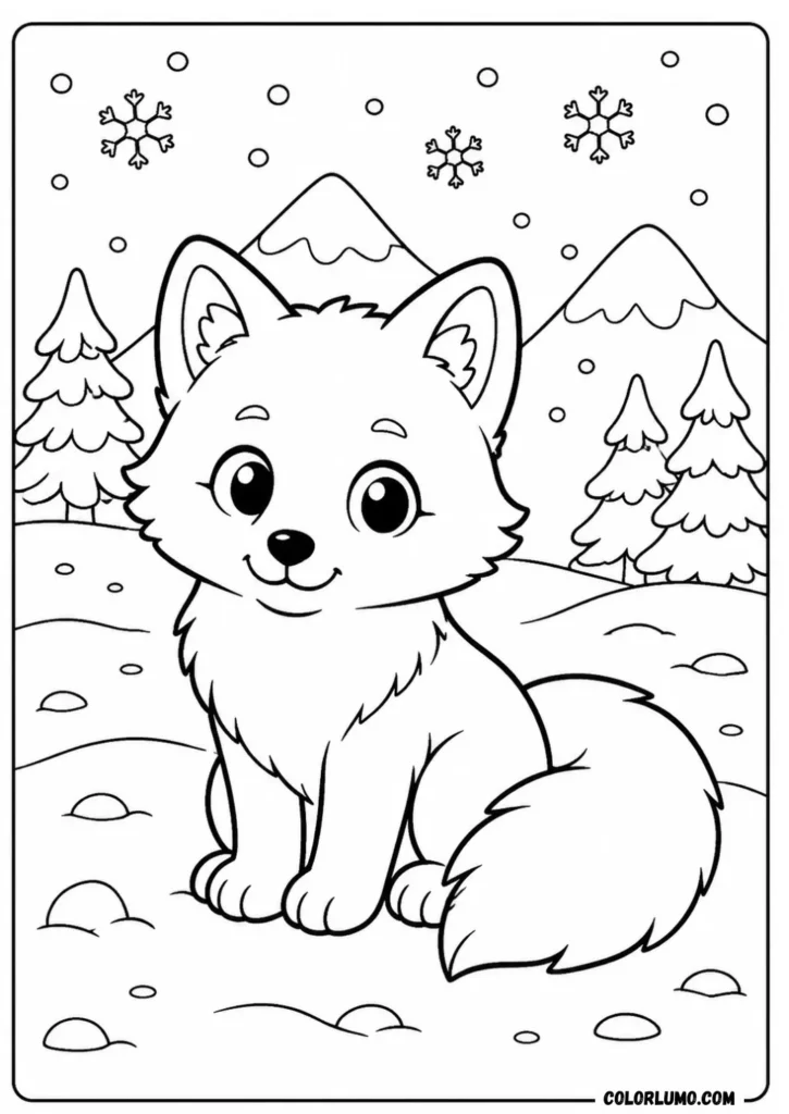 Cute Arctic fox coloring page for kids