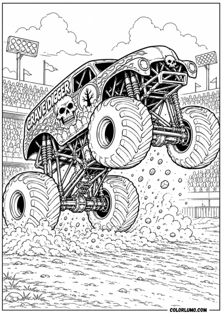 Grave Digger monster truck wheelie coloring page