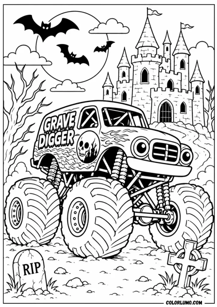 Haunted Grave Digger monster truck coloring page