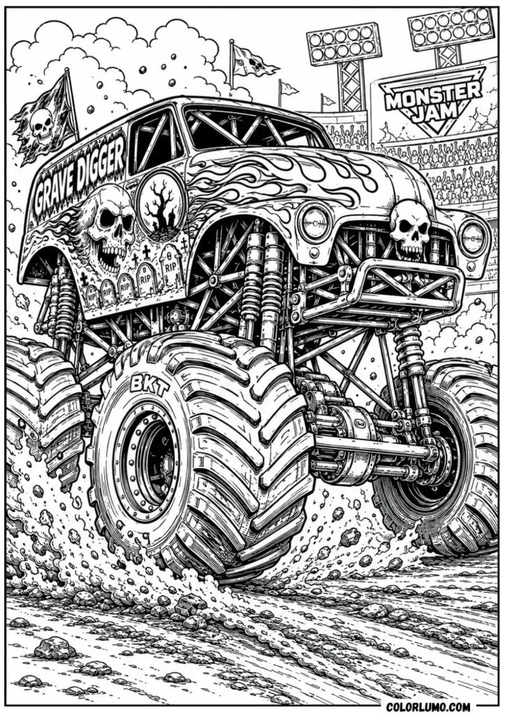 Realistic Grave Digger Monster Truck Coloring Sheet