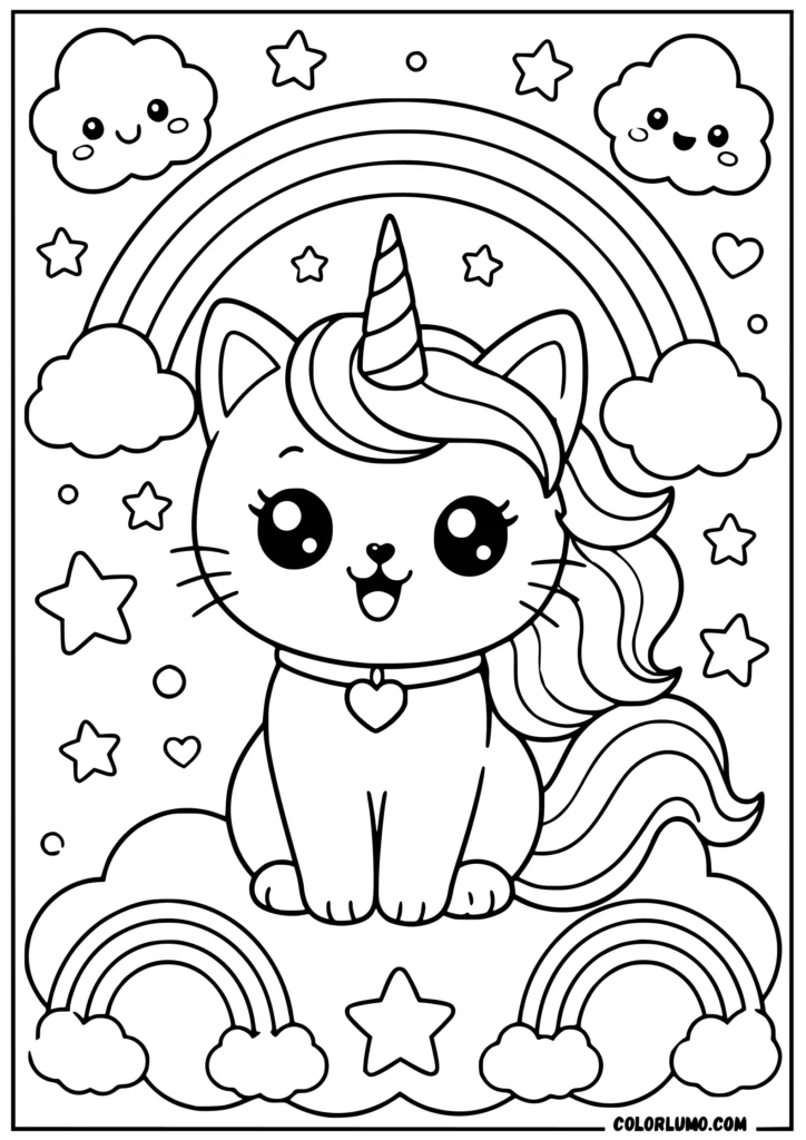 Cat unicorn coloring sheet for kids