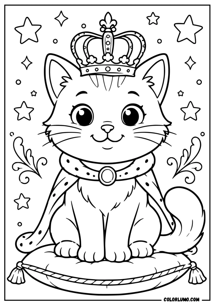 Cute cat wearing a crown coloring page