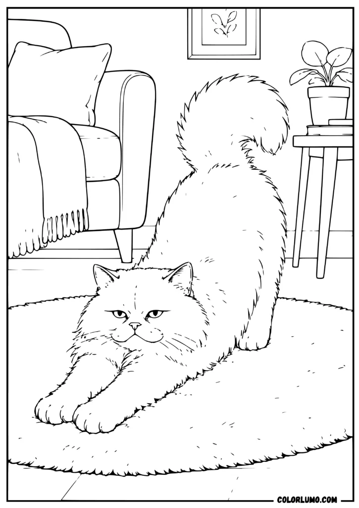 A realistic Persian cat stretching after a nap coloring pages