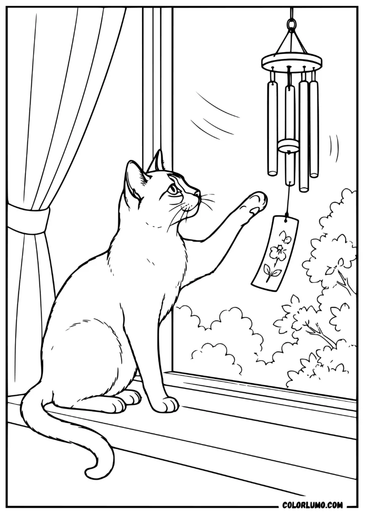 A realistic Siamese cat sitting on a windowsill coloring pages