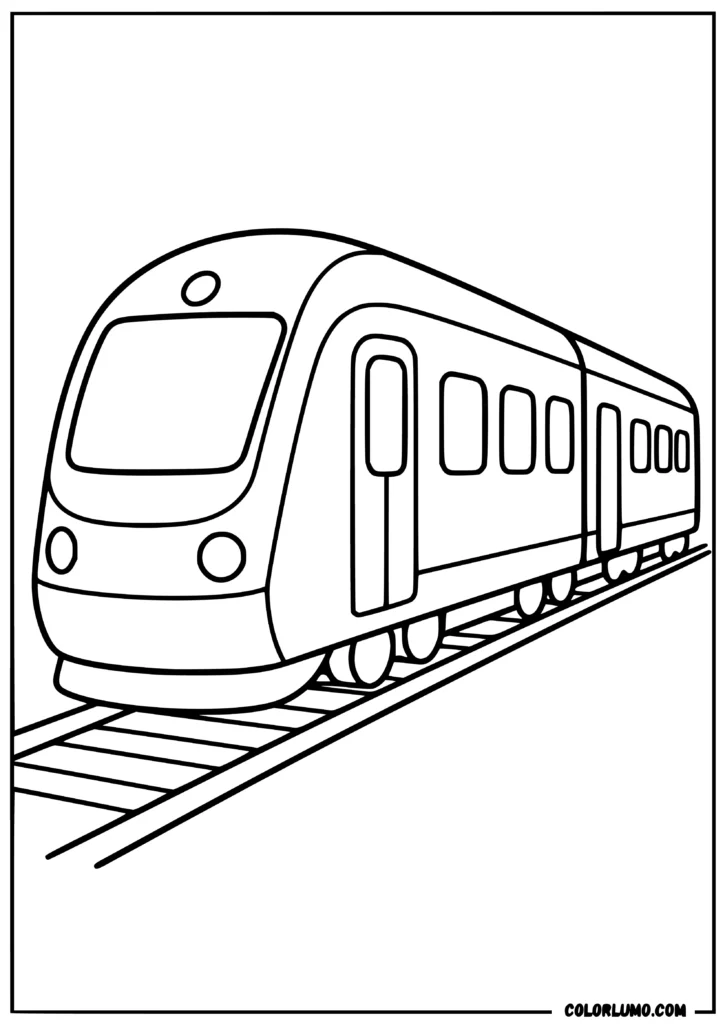 A simple modern passenger train on railway tracks coloring pages