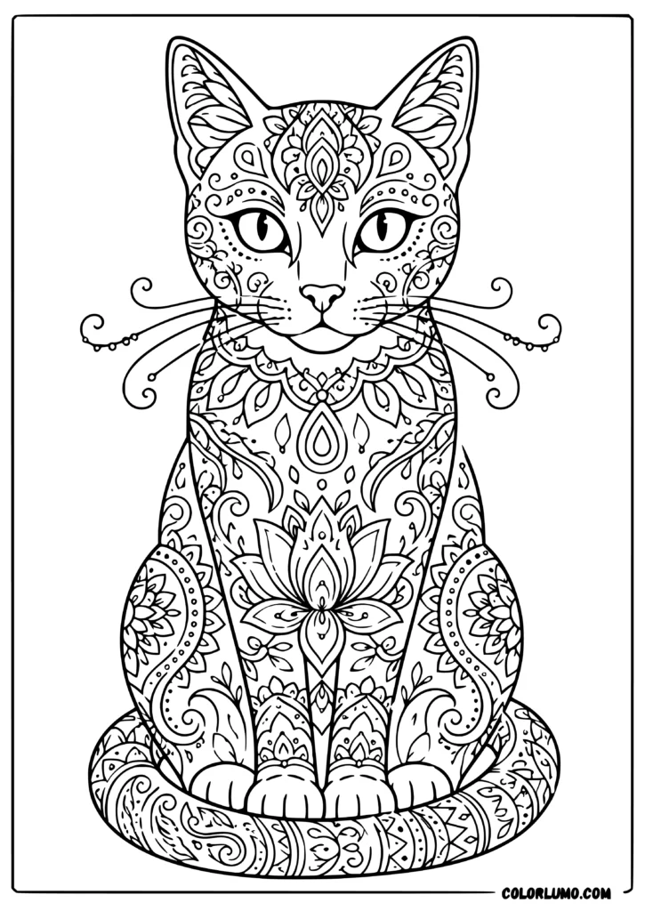 Cat Front Facing Mandala coloring sheets
