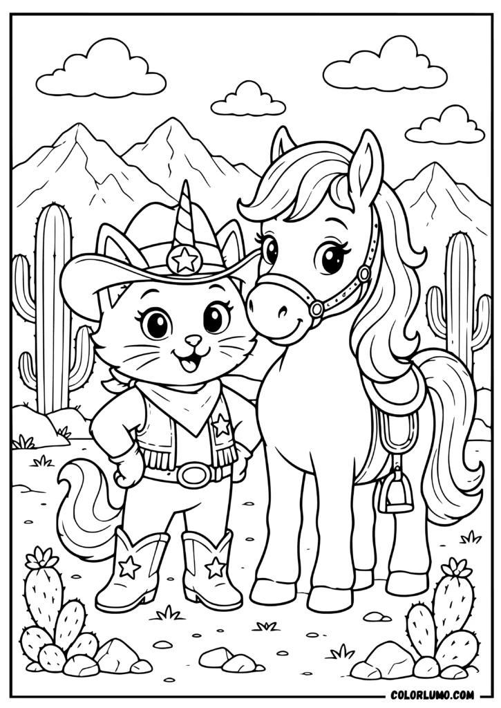 Cowgirl Unicorn Cat coloring page