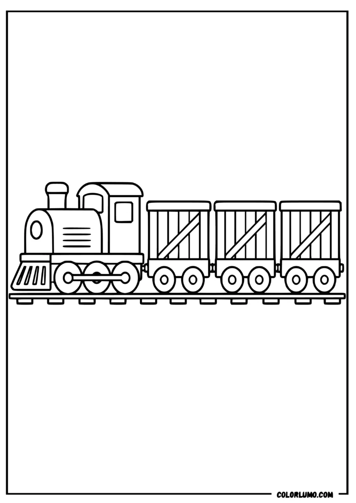 Freight train coloring page with locomotive and boxcars