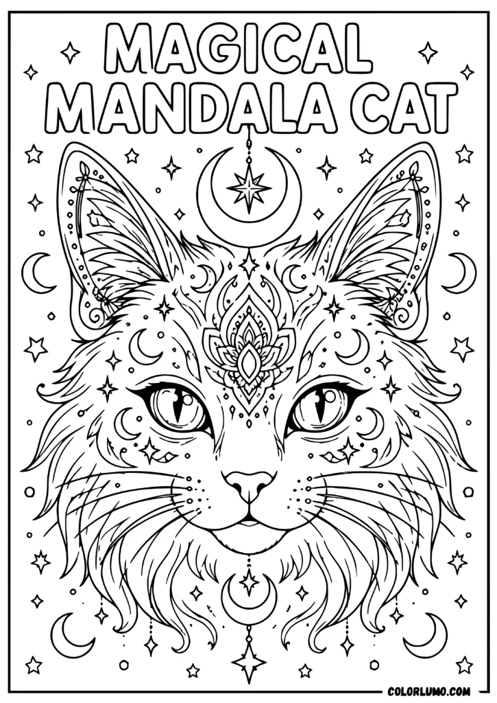 Mystical Mandala Cat Face coloring sheet