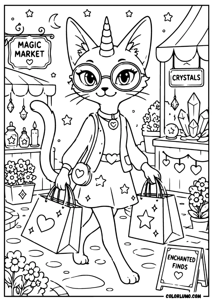 Siamese unicorn cat coloring page