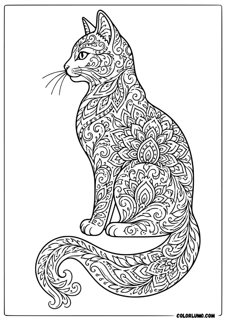 Side Profile Mandala Cat coloring pages