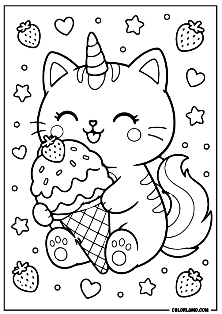 Unicorn Cat with Ice Cream coloring pages