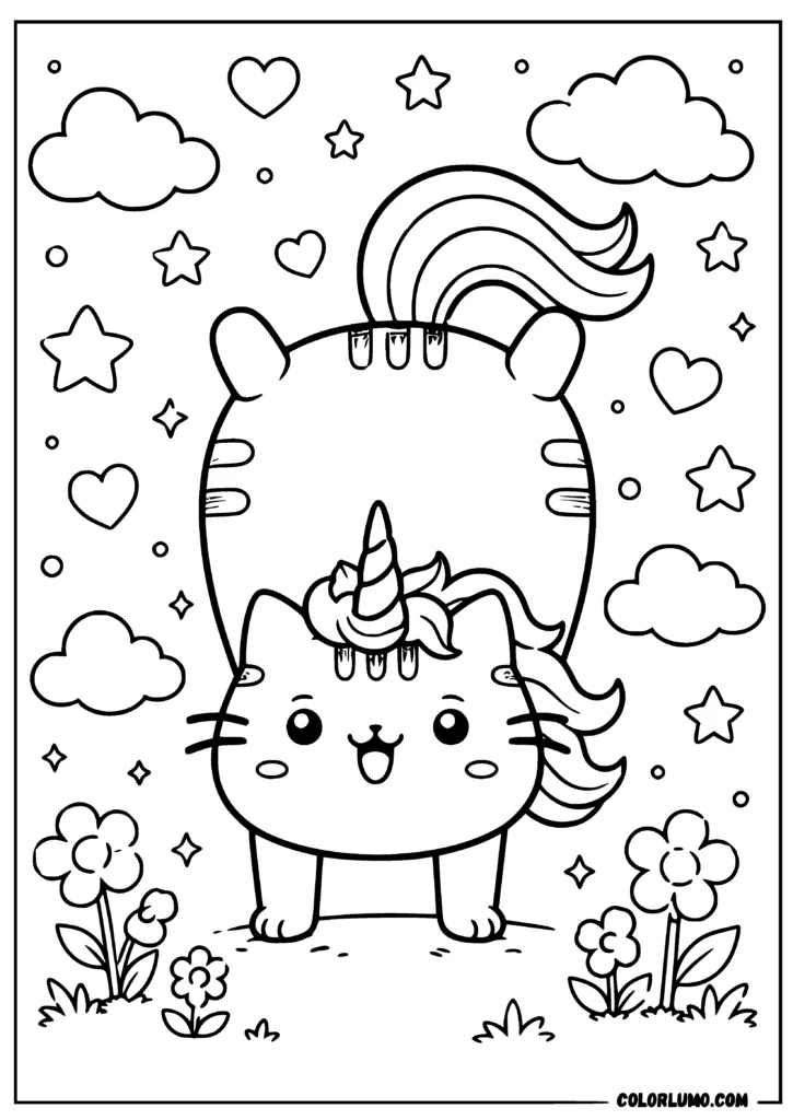 Unicorn Pusheen cat Doing a Handstand coloring pages