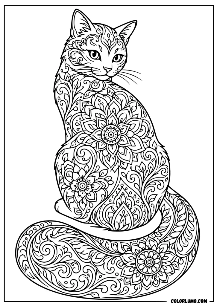 cat Looking Over the Shoulder Mandala coloring pages