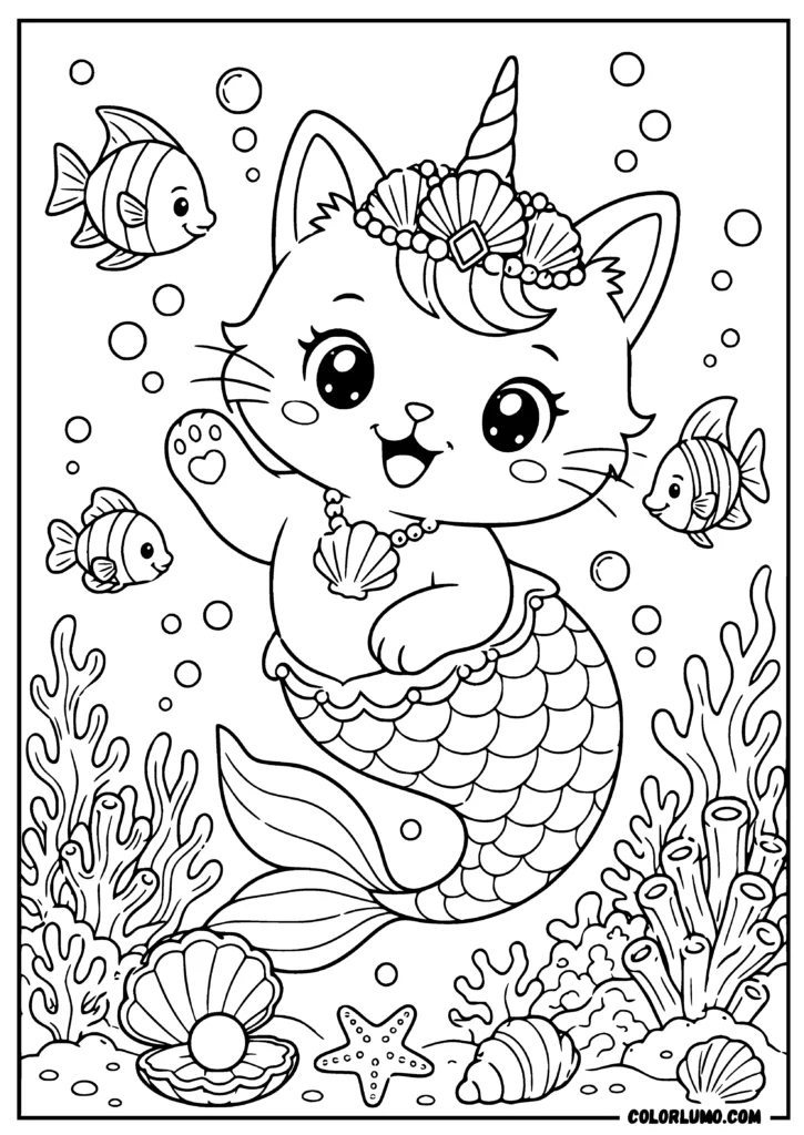 mermaid unicorn cat coloring pages