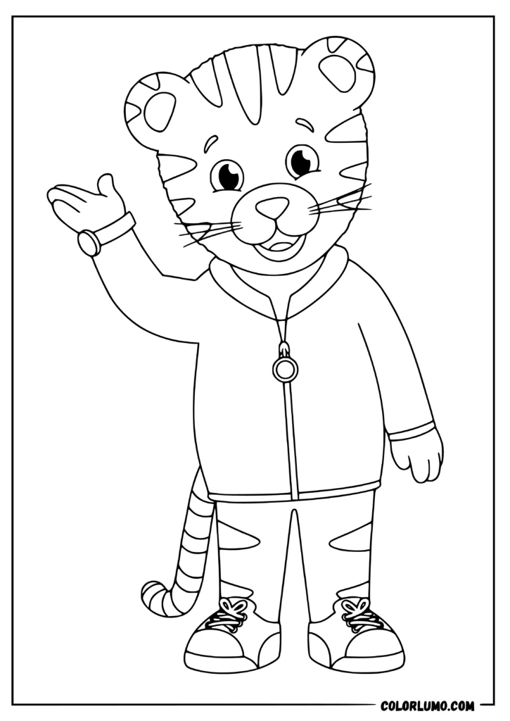 Dad Tiger from Daniel Tigers Neighborhood standing and waving with one hand