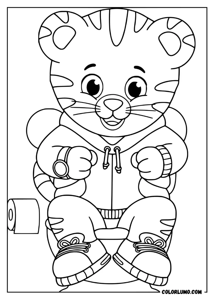 Daniel Tiger coloring pages featuring daniel tiger learning to use the toilet