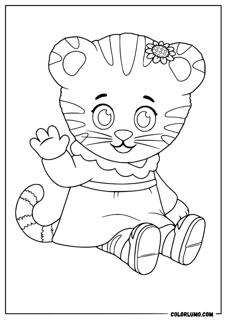 Daniel Tiger’s Neighborhood coloring page featuring Margaret Tiger sitting and happily waving