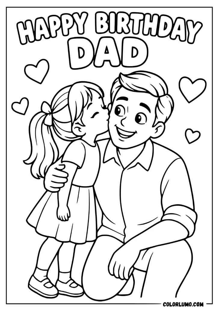 Daughter kissing her father on the cheek while celebrating his birthday