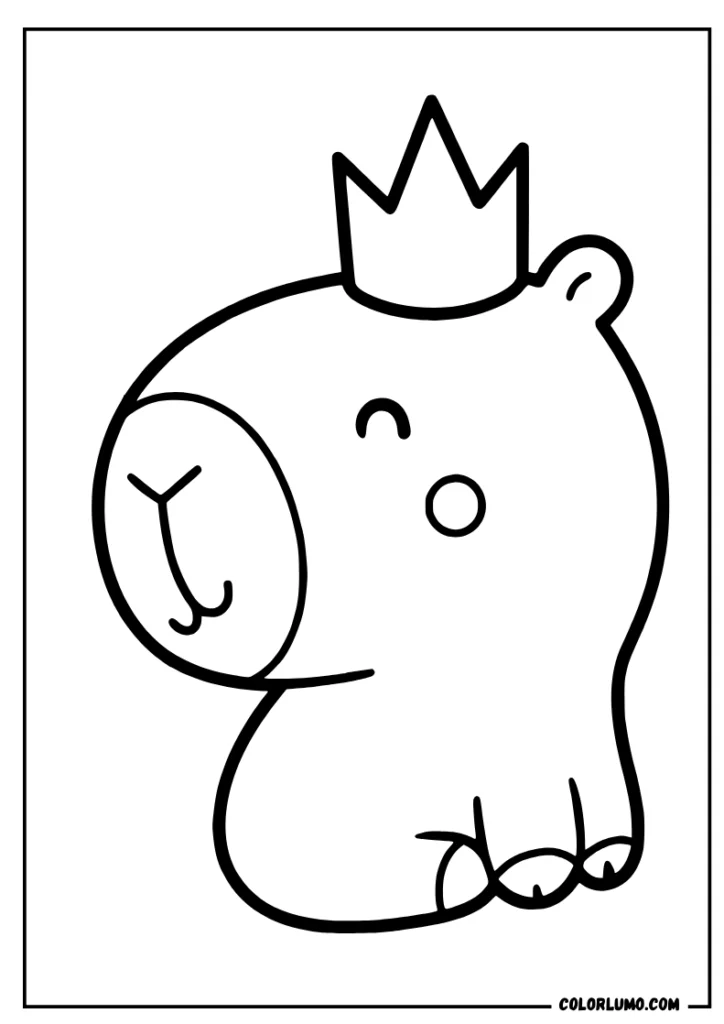 Kawaii king capybara coloring page featuring a cute capybara wearing a crown