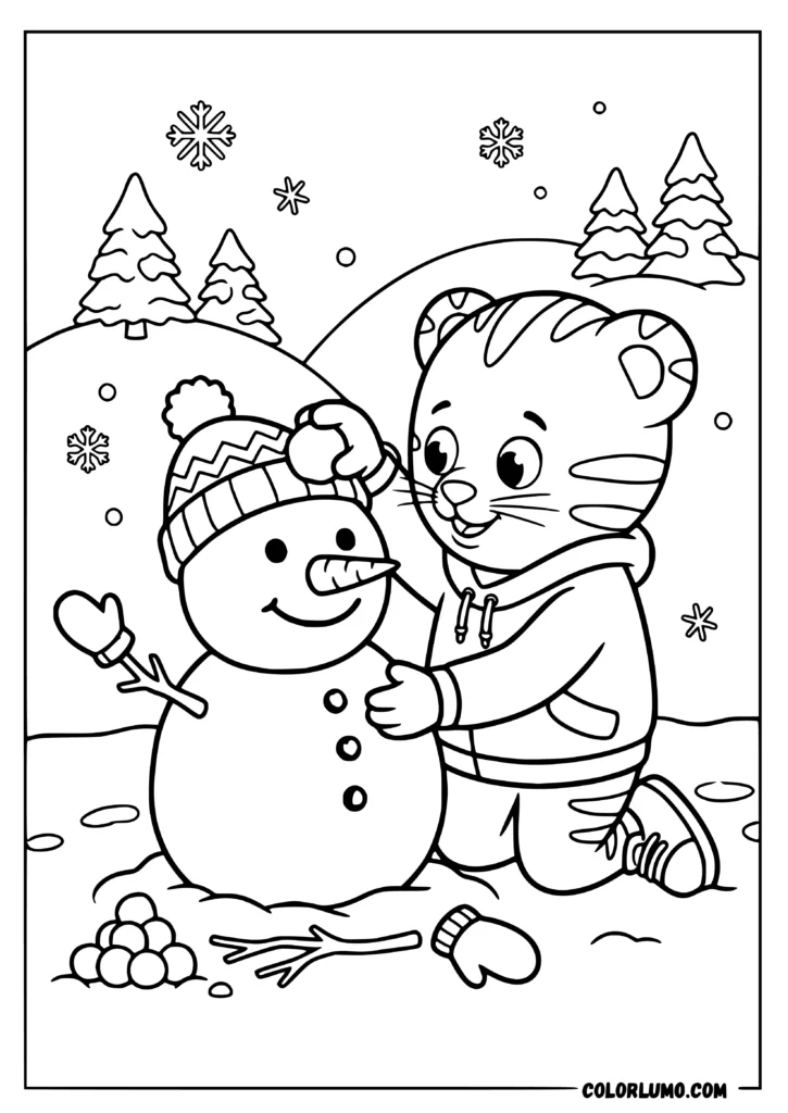 daniel tiger coloring pages daniel tiger featuring building a snowman with his hand