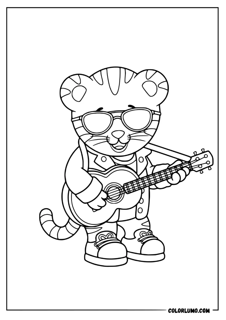 daniel tiger coloring sheet featuring daniel tiger playing guitar