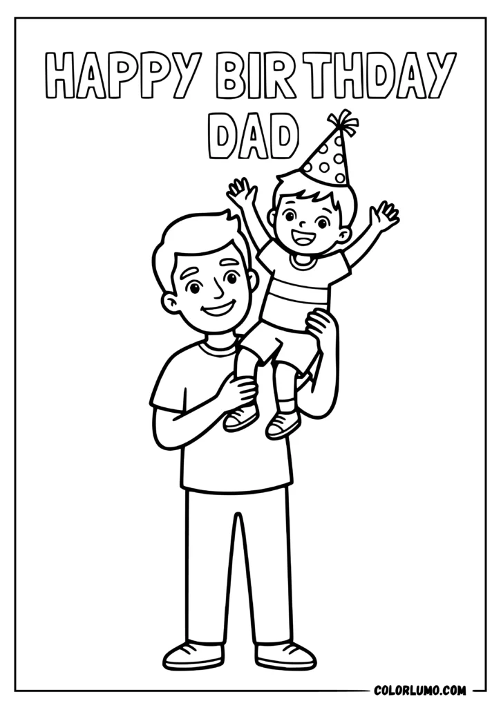happy birthday dad coloring pages printable coloring pages featuring a father carrying his son on his shoulders